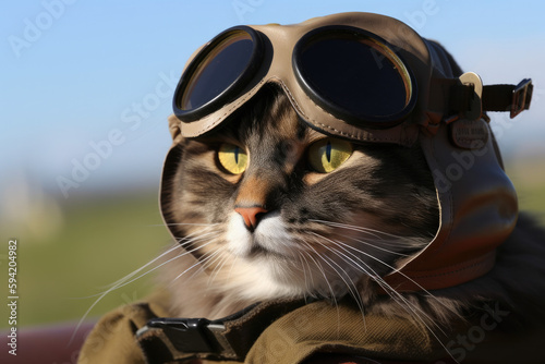 Wallpaper Mural Cat with Pilot glasses, generative ai Torontodigital.ca