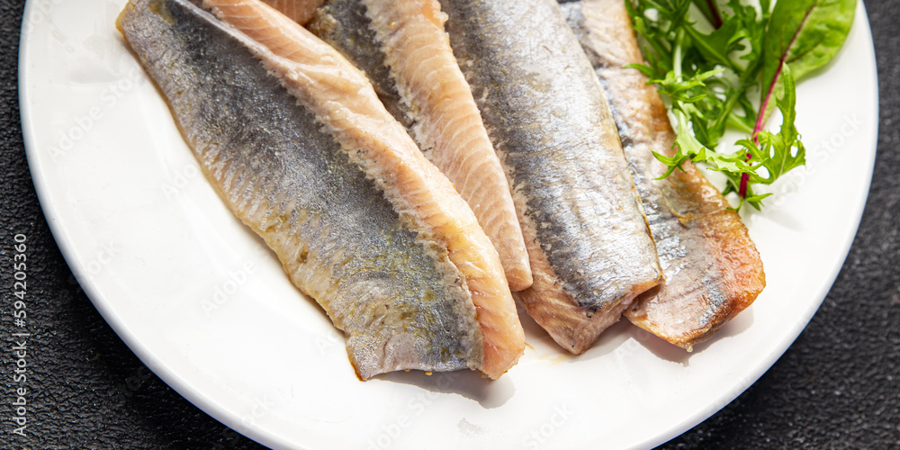 herring fillet fish seafood meal food snack on the table copy space food background rustic top view pescatarian diet herring fillet fish seafood meal food snack on the table copy space food background rustic top view pescatarian diet