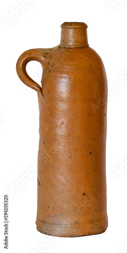 Brown antique stoneware, or terracotta bottle isolated on white background