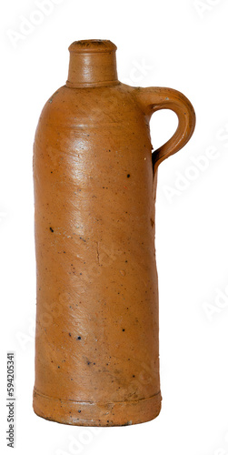 Brown antique stoneware, or terracotta bottle isolated on white background