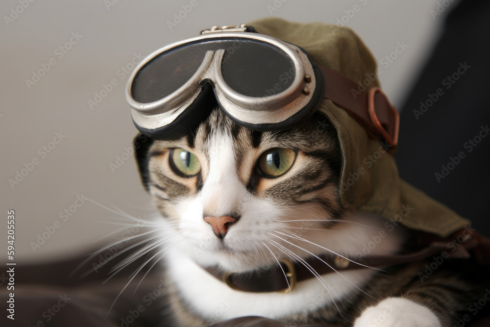 custom made wallpaper toronto digitalCat with Pilot glasses, generative ai