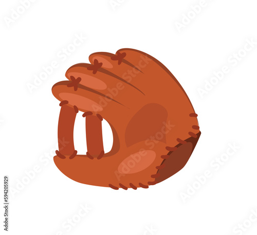 Concept Sport goods glove. The illustration depicts a brown baseball glove rendered in a flat vector style. The design is minimalist and emphasizes the shape of the glove. Vector illustration.