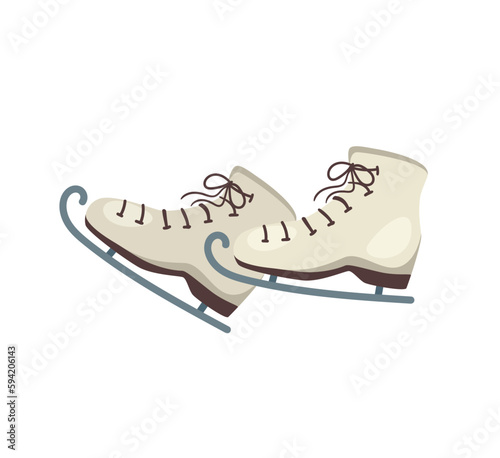 Concept Sport goods skates. The illustration depicts a pair of ice skates designed in a flat, vector style, on a white background. Vector illustration.