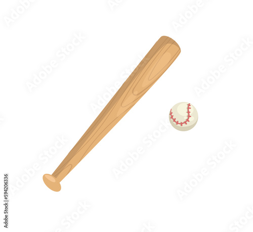 Concept Sport goods baseball. This illustration features a flat, vector design of a baseball bat and ball, depicted in a cartoon style. Vector illustration.