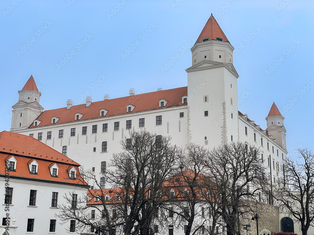 Large rebuilt baroque castle on a hilltop in Bratislava, Slovakia