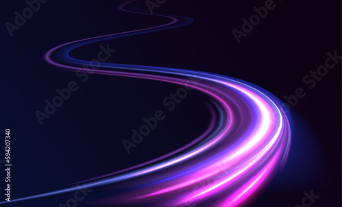 Light and stripes moving fast over dark background. Concept of leading in business, Hi tech products, warp speed wormhole science vector design.