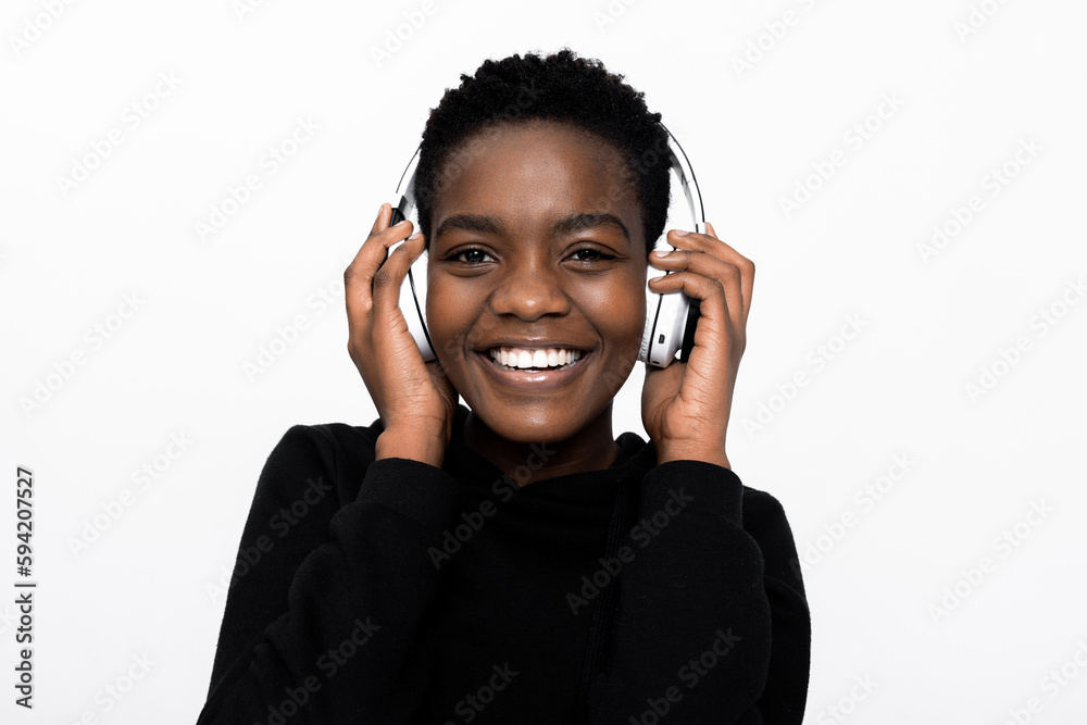 Adorable happy african american black woman wearing new modern ...