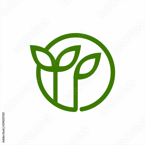 Simple P P letter logo design with leaf in circle concept.