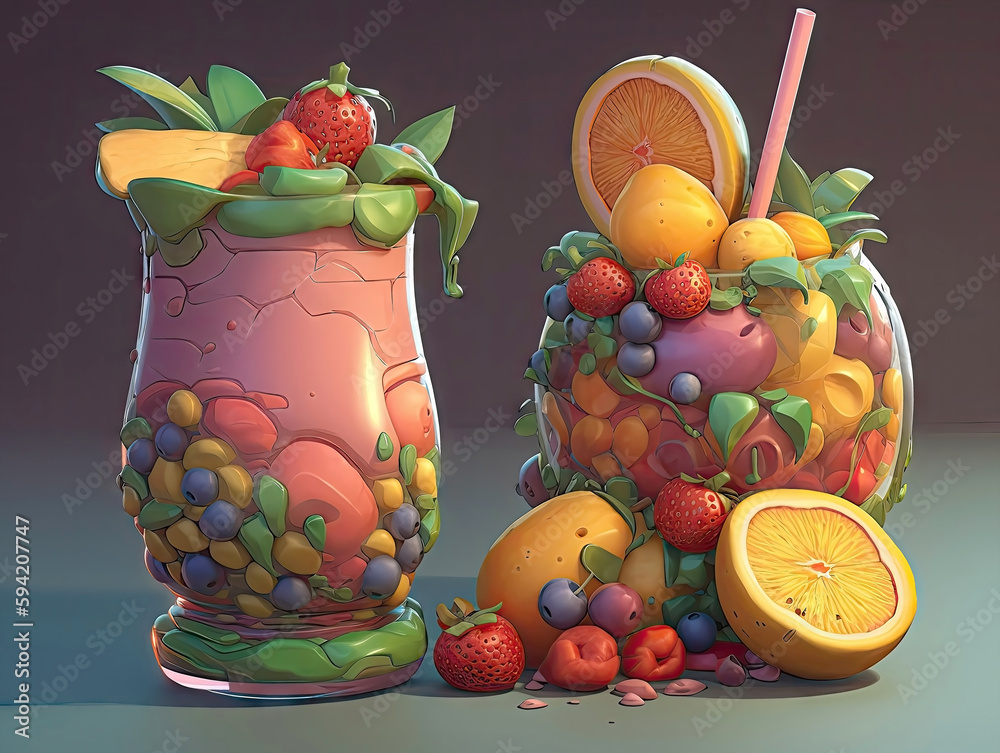 Fruit smoothie icons, elements. Juicy wet fruits, different shapes and