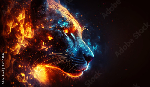 Tiger in fire cosmic space. gnerative ai. © jozefklopacka
