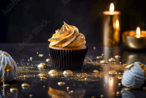 Tasty 3d cupcake. Super photo realistic background, generative ai illustration
