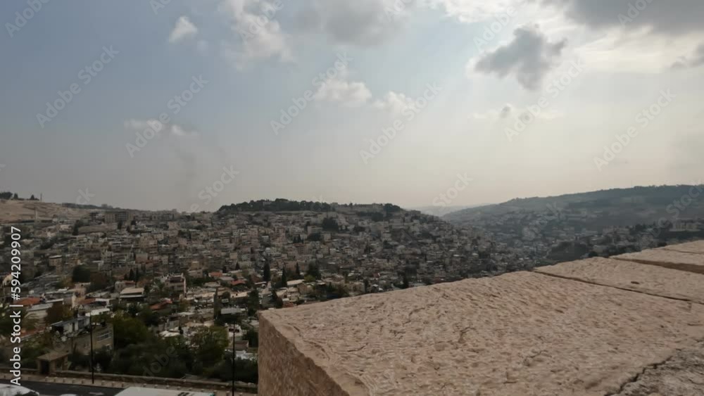 A panoramic view from the walls of the old city of the Jewish quarter in Jerusalem, on the eastern neighborhoods of the city A panoramic view from the walls of the old city of the Jewish quarter in Jerusalem, on the eastern neighborhoods of the city