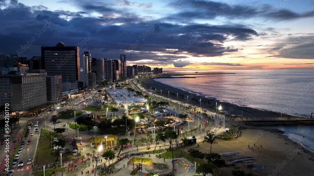 Sunset Beach At Fortaleza In Ceara Brazil. Downtown City. Urban Cityscape. Beach Landscape. City Scape Scenery. Sunset Beach At Fortaleza In Ceara Brazil.