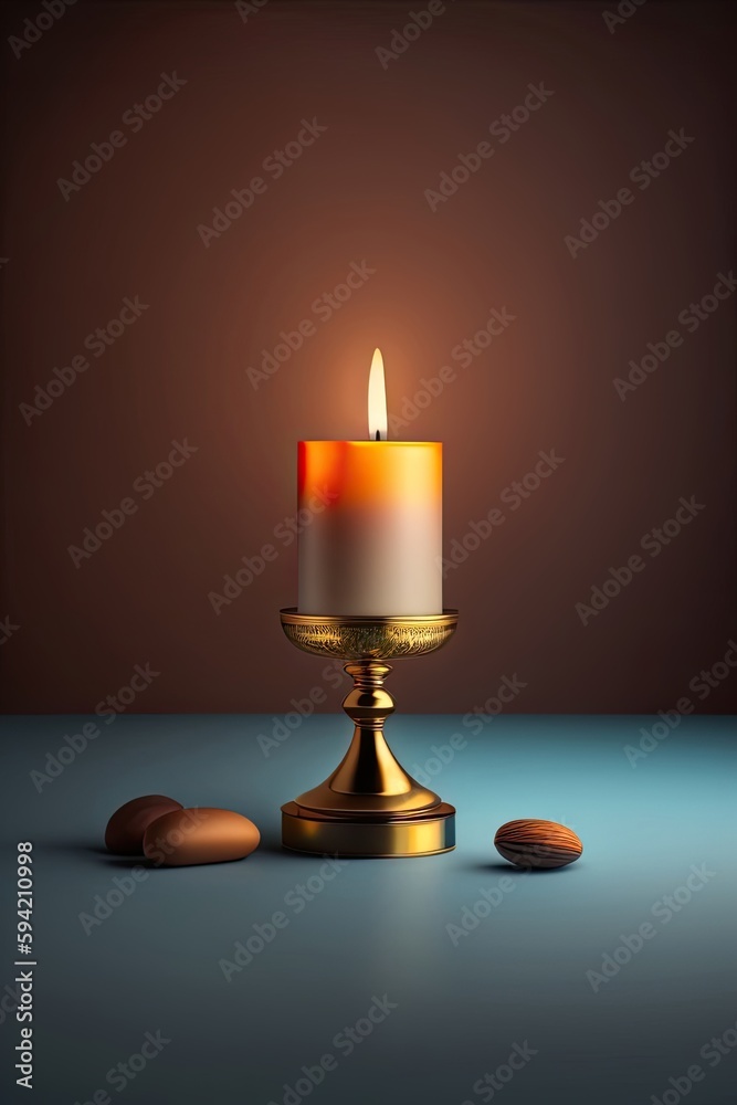 candle sit on a table with nuts and coffee candle sit on a table with nuts and coffee