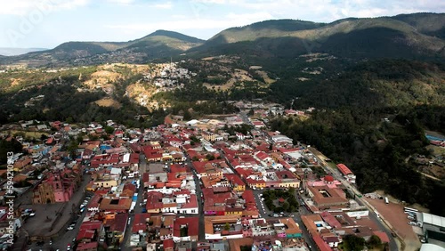 aerial shot of Tlalpujahua magic town in Michoacan mexico photo