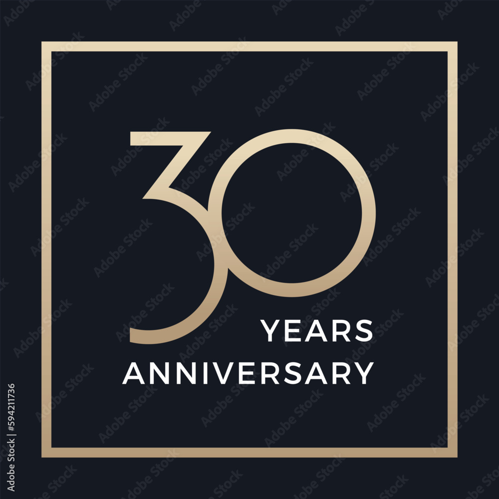 Thirty years celebration event. 30 years anniversary sign. Vector design template. - obrazy, fototapety, plakaty 
