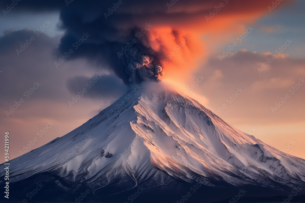 Enormous clouds from Shiveluch mountain eruption in Kamchatka. Generative AI