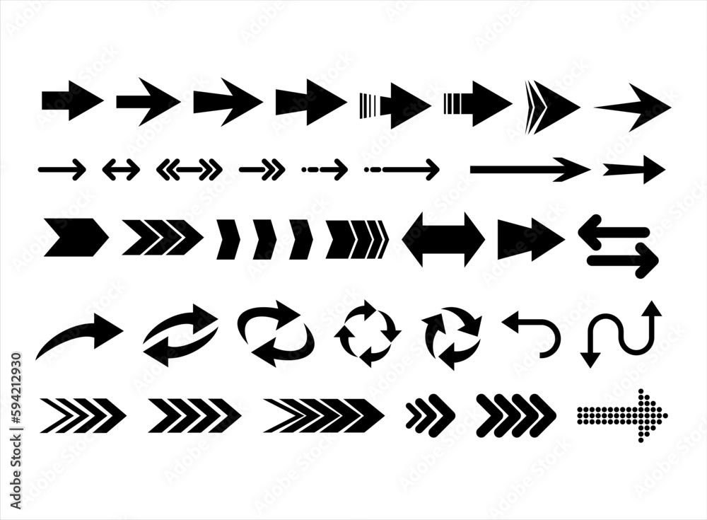 Collection of different  arrows black icons vector illustration