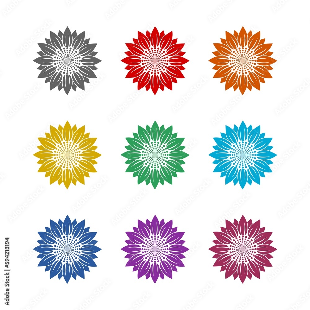 Sunflower icon isolated on white background. Set icons colorful Sunflower icon isolated on white background. Set icons colorful