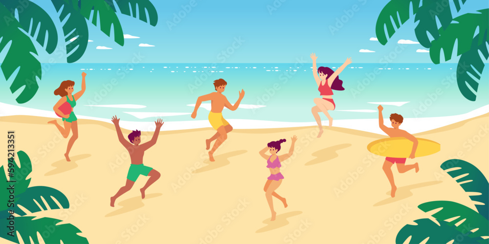 Scenery of people enjoying summer on the beach