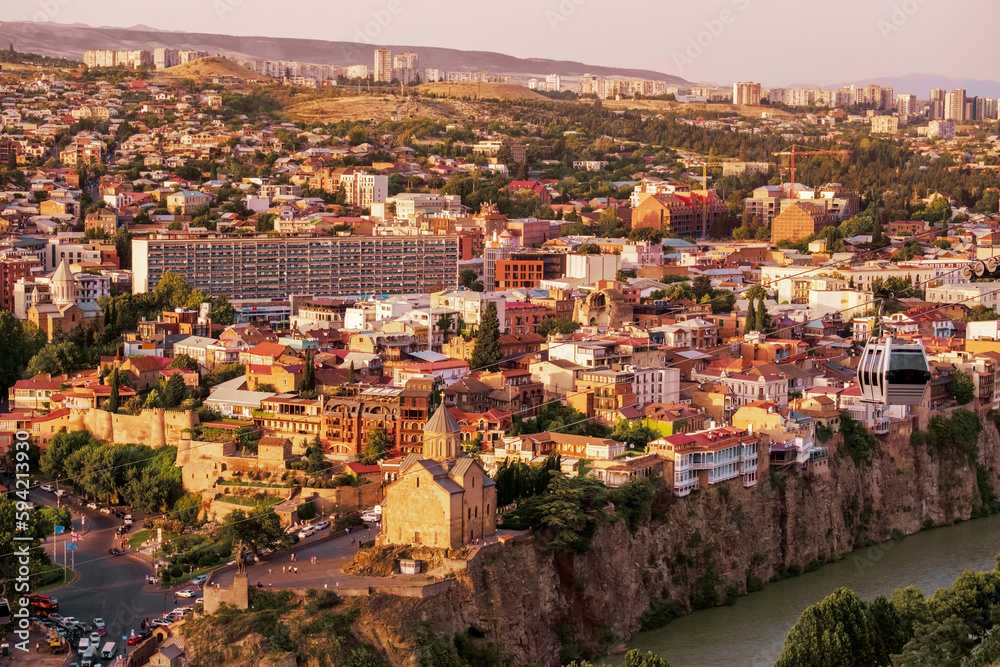 Top panoramic view of Tbilisi, Georgia.