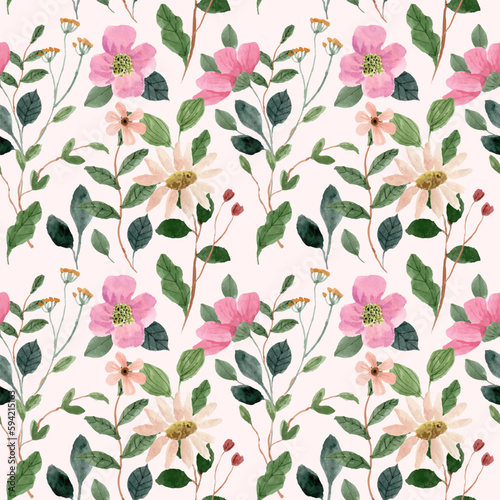 pink peach wildflower watercolor seamless pattern