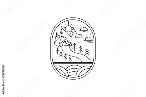 outdoor camping line art logo design vector stock template