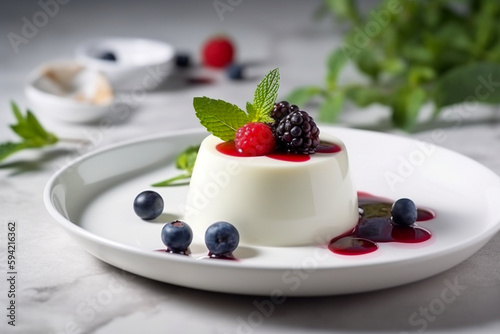 Tasty panna cotta dessert. Super photo realistic background. Generative ai illustration photo