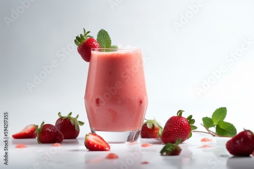 Tasty Strawberry smoothie on white background. Generative AI