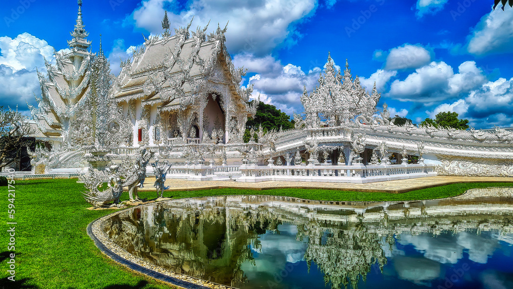 Wat Rong Khun or White Temple panorama, Chiang Rai, Thailand