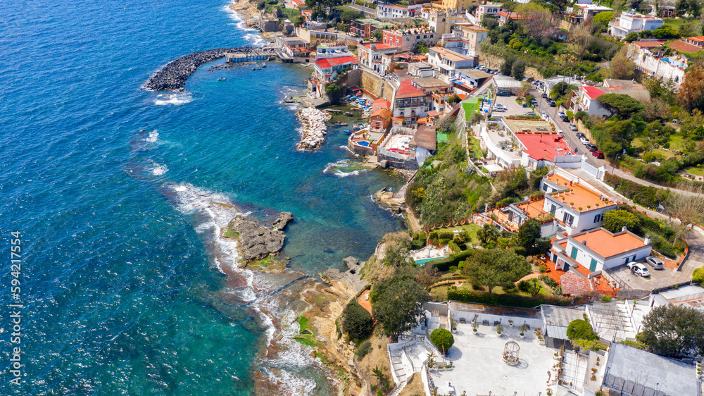 Aerial view of the Fenestrella of Marechiaro. It is located in the Posillipo district in Naples, Italy, and overlooks the Tyrrhenian Sea.