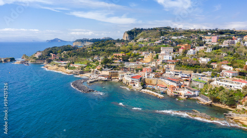 Aerial view of the Fenestrella of Marechiaro. It is located in the Posillipo district in Naples, Italy, and overlooks the Tyrrhenian Sea.