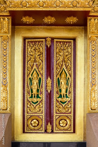 Obraz na płótnie Entrance, gilded gate, holy bot of Wat Pa Saeng Arun, Khon Kaen, Isan, Thailand, Asia w salonie