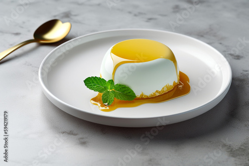 Tasty panna cotta dessert. Super photo realistic background. Generative ai illustration photo