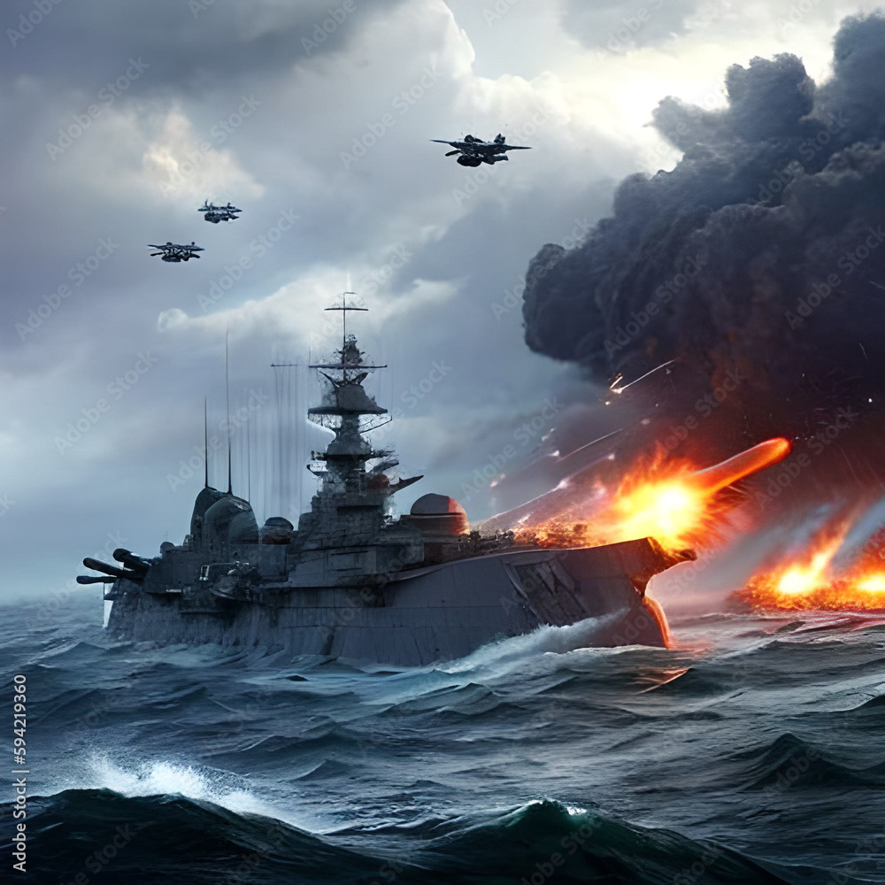 Military Ship Attack on Aircraft, Generative Ai Military Ship Attack on Aircraft, Generative Ai