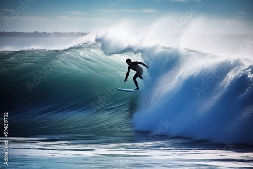 Surfer in the big wave tube. Generative AI