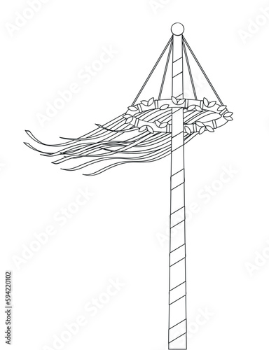 maypole with ribbons outline isolated on white photo