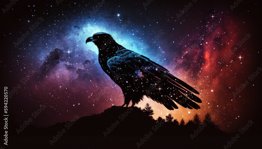 Fotografie Raven in cosmic space. gnerative ai.