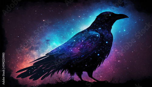 Raven in cosmic space. gnerative ai.