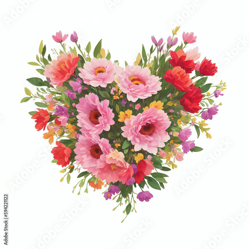 Bouquet of Flowers in the shape of love painting illustration Wall Art | AI Generated