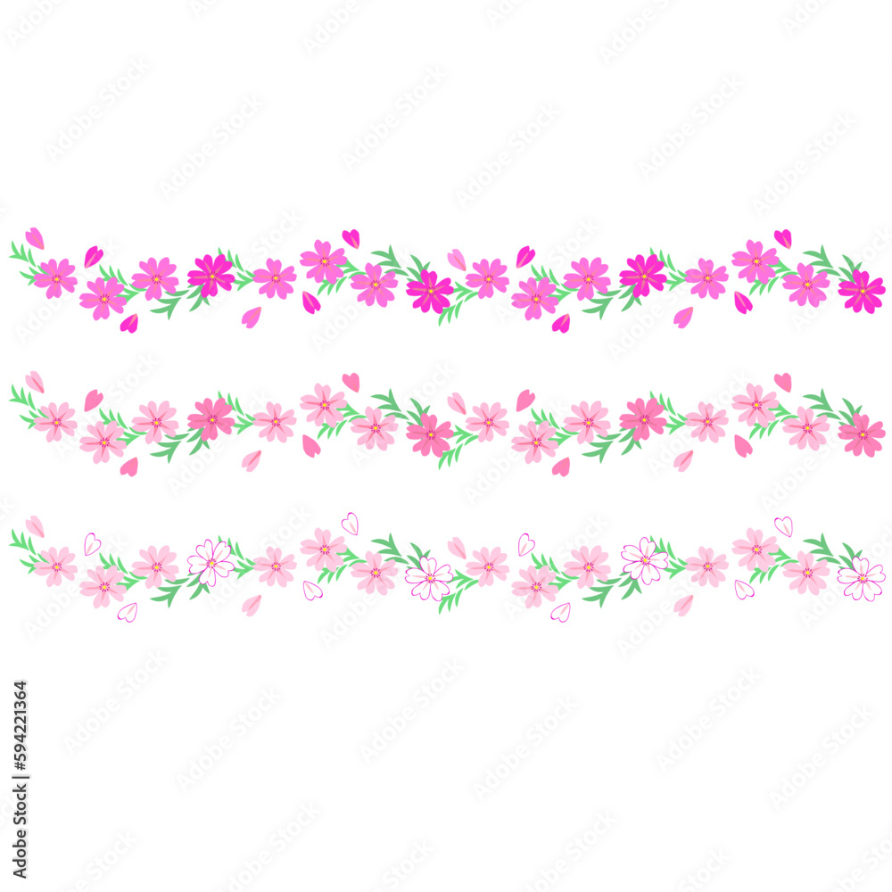 華やかなピンクの芝桜の飾り罫