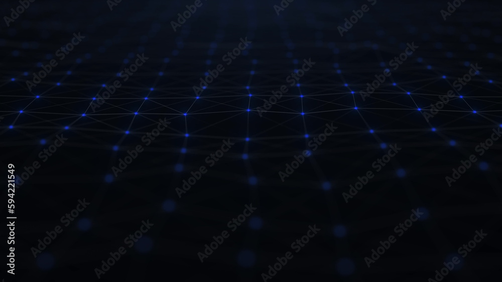 Abstract beautiful geometric background with moving lines, dots and triangles. Glittering Particles With Bokeh. Slow motion.Plexus fantasy abstract technology.