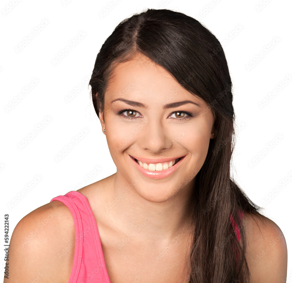 Close-up portrait of young woman isolated on white background Close-up portrait of young woman isolated on white background