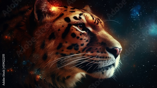 Tiger in cosmic space. gnerative ai.