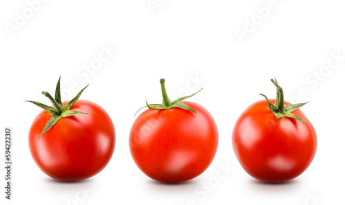 Small red cherry tomatoes on white background.