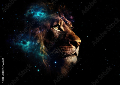 Lion in cosmic space. gnerative ai.