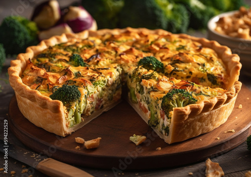 Wallpaper Mural Traditional vegetable pie with broccoli, cheese and bacon. Shortcrust pastry tart. AI generative. Torontodigital.ca