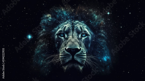 Lion in cosmic space. gnerative ai.