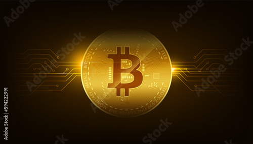 Vector golden bitcoin blockchain technology concept