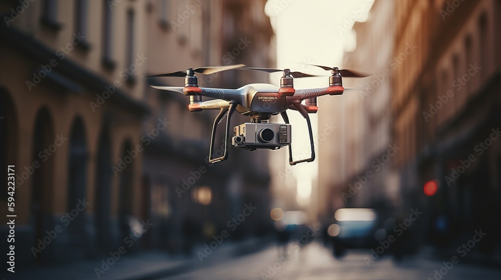 Drone delivery concept. Autonomous unmanned aerial vehicle used to transport packages. AI generated Drone delivery concept. Autonomous unmanned aerial vehicle used to transport packages. AI generated